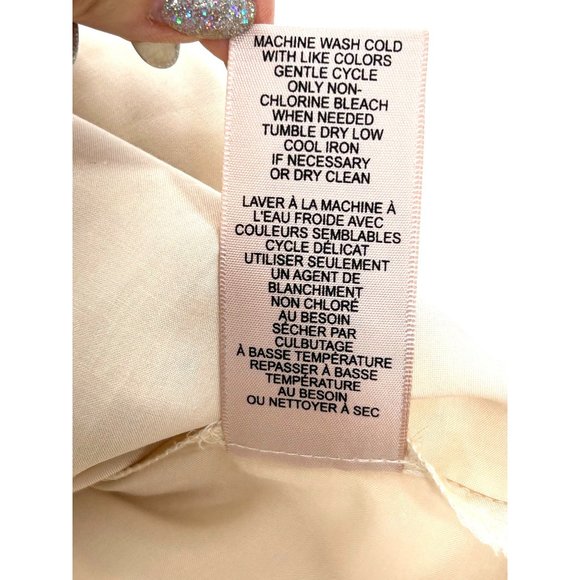 Philosophy Woman Tunic Top Beige 2X Roll Tab Long Sleeve Band Collar Pockets - Picture 10 of 10